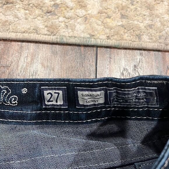 MISS ME STRETCH EMBELLISHED wings distressed DARK WASH DENIM JEANS SIZE 27 - Picture 6 of 13